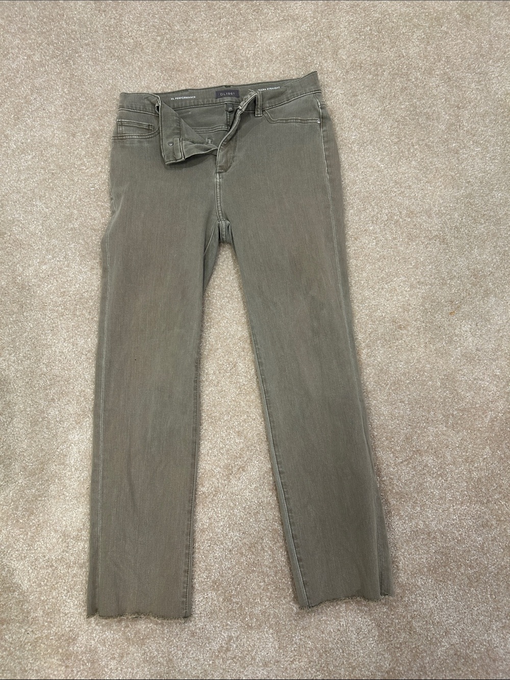 DL1961 Olive Green Cropped Mara Slim Straight Jeans